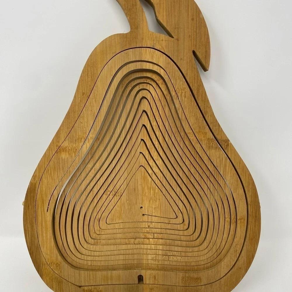 Collapsible Pear Shaped Spiral Cut Bamboo Fruit Basket Charcuterie Board Trivet
